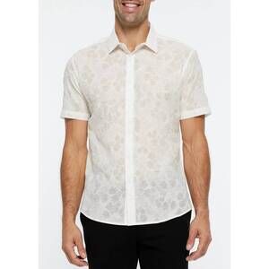 NEW POSTMARC floral sheer short sleeve shirt in white